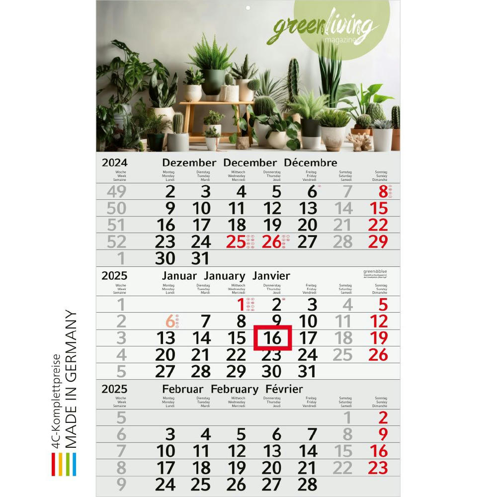 3-Monats-Kalender Budget 3 green+blue