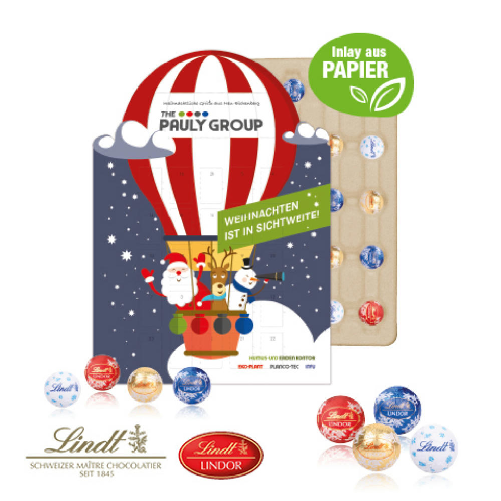 Adventskalender "individuelle Kalenderform" mit Lindt Schokolade, Inlay aus Papier
