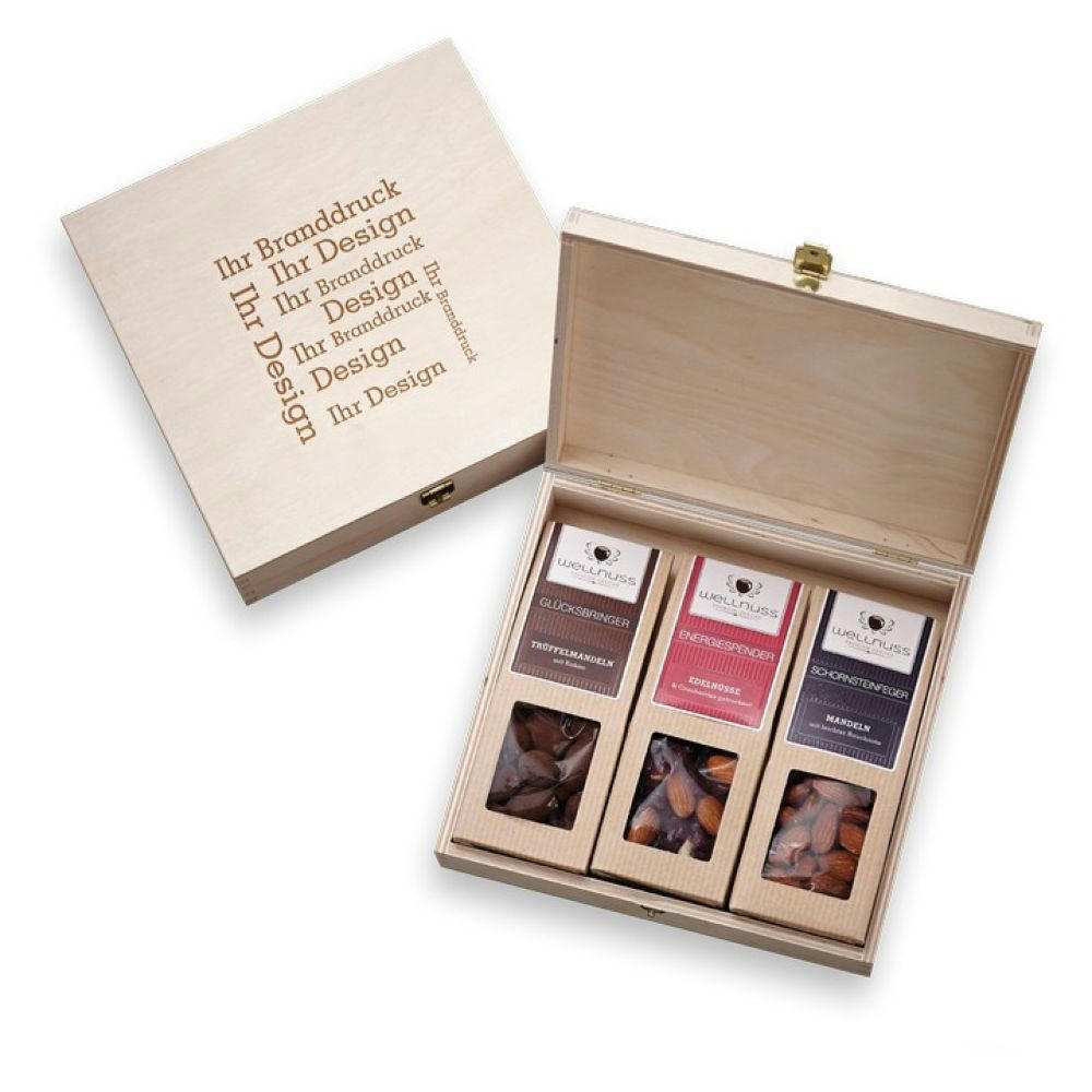 Premium Snacks in Birkenholzbox 3er