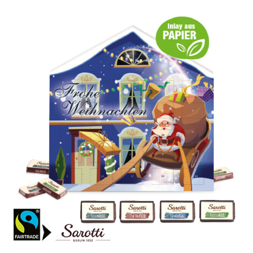 Adventskalender Weihnachtshaus "Exklusiv" mit Sarotti Fairtrade® Schokolade, Inlay aus Papier