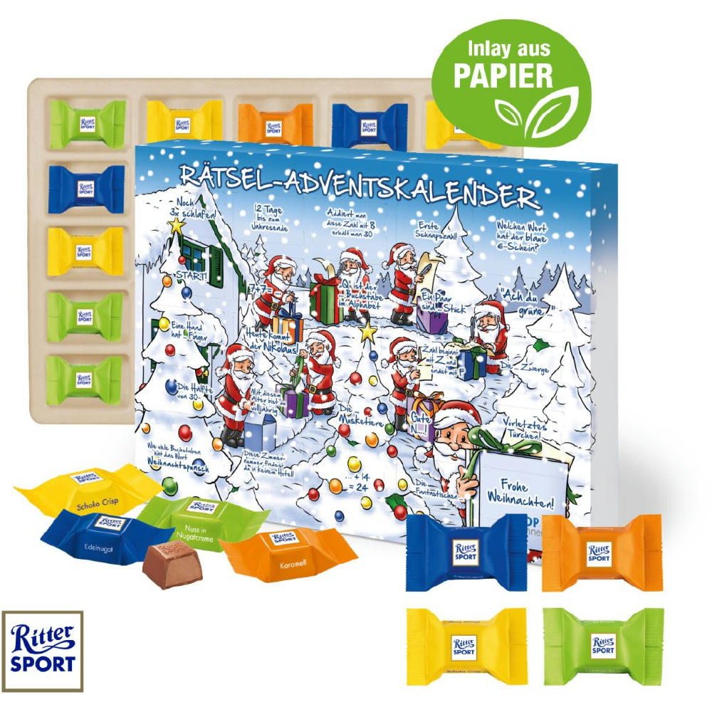 Adventskalender mit Ritter SPORT Schokowürfel, Inlay aus Papier