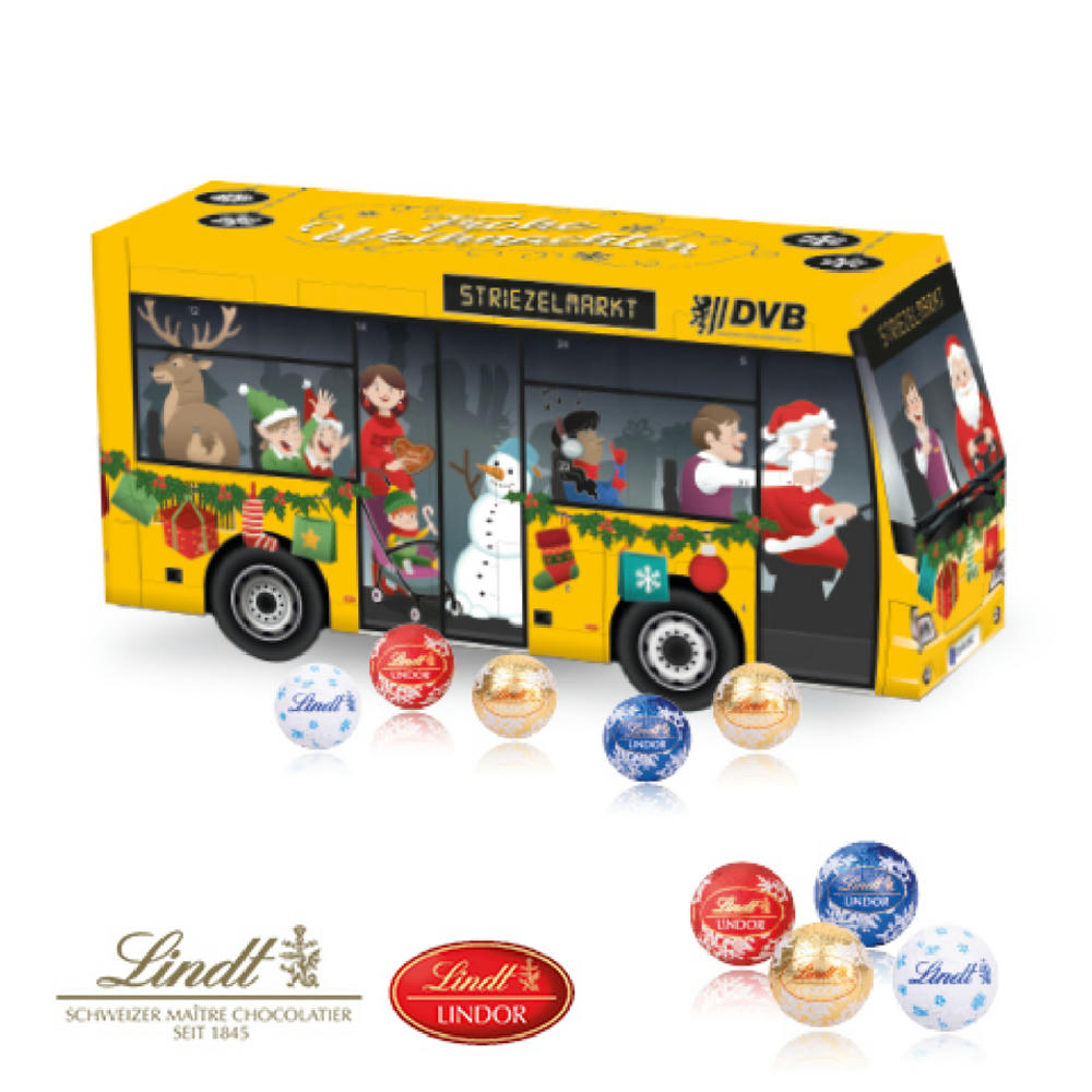 3D Adventskalender "Bus" mit Lindt Schokolade