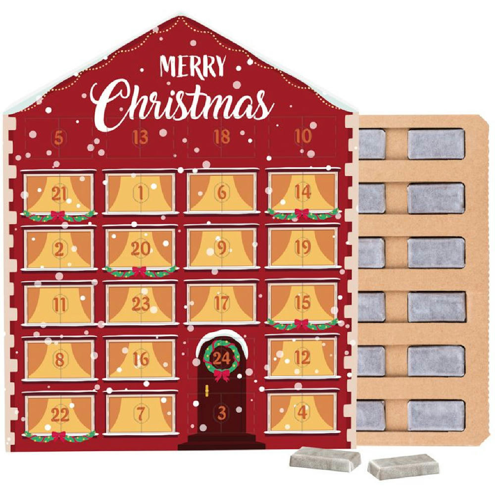Täfelchen Adventskalender Haus ECO, verschiedene Füllvarianten